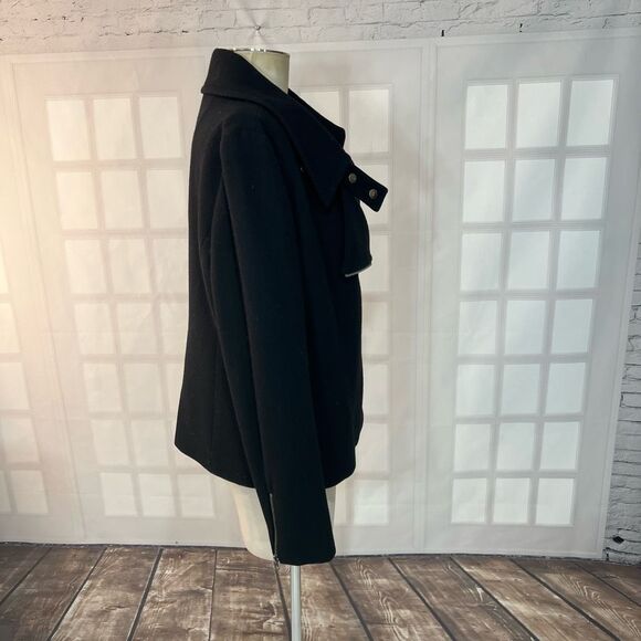 Calvin Klein Black Asymmetric Zip Wool Blend Spread Collar Moto Jacket Size 12 - Picture 4 of 10